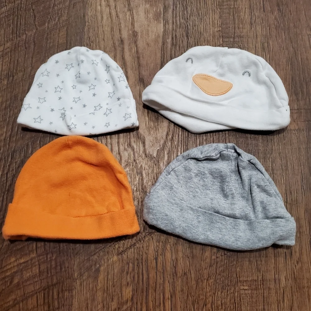 Carters Gerber Baby Essentials 4 Hat Cotton Beanie Star White Gray Orange Unisex